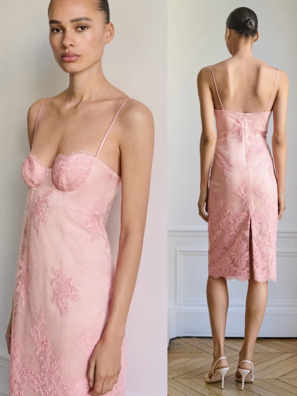 Capsule Mango || Lace Dress Structured Neckline Bustier Cocktail Midi Pink NWT 6